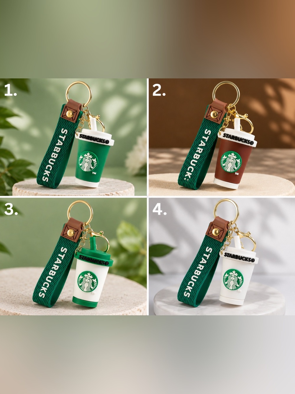 Mini Cup Keychain with Green Woven Strap